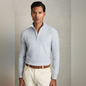 Reiss Swinley CottonBlend  Half- Zip Jumper in Soft Blue. Size L